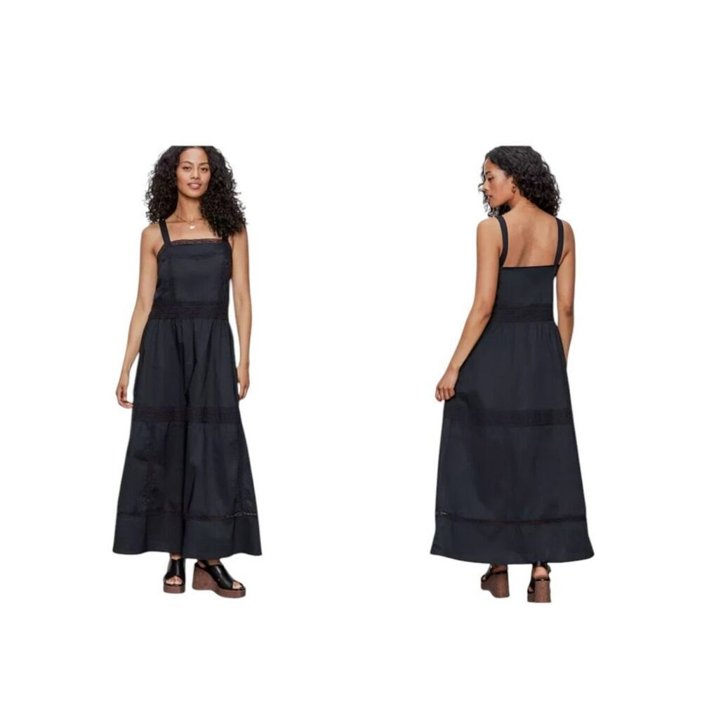 Sanctuary Lucky You Sleeveless Lace-Inset Maxi Dress Black Cotton XS
